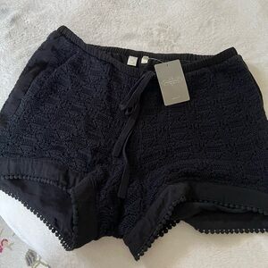 anthropologie black woven embroidered shorts size small NWT RARE